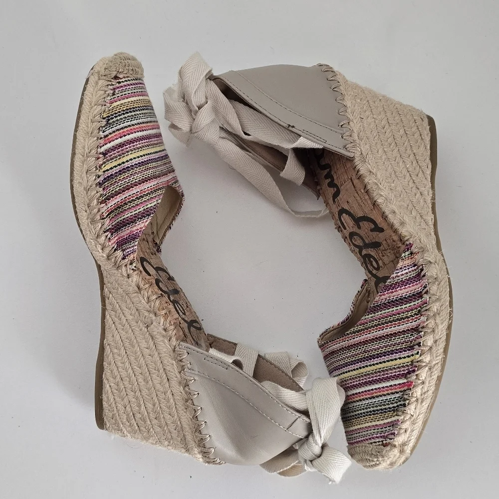 Sam Edelman Patsy Woven Multicolor Ankle Tie Wedge Espadrille Shoes Size 8